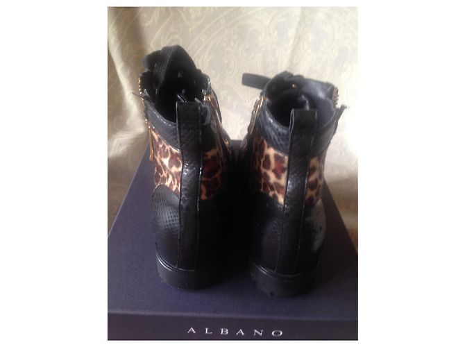 Bottines Albano en cuir python noir - vue 6