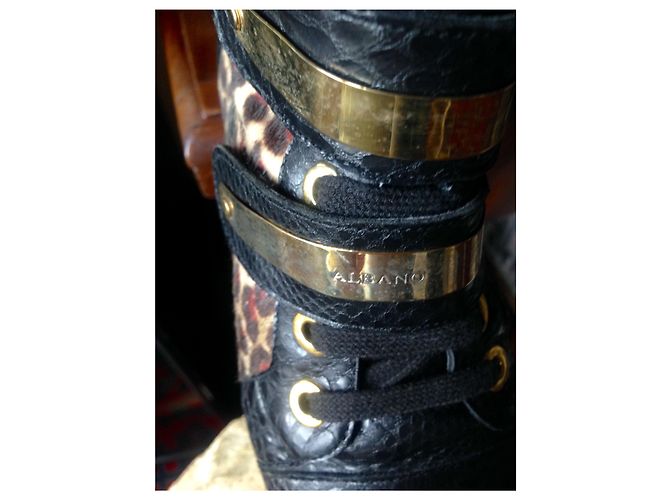 Bottines Albano en cuir python noir - vue 7