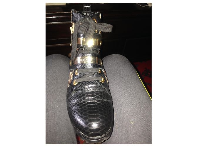 Bottines Albano en cuir python noir - vue 9