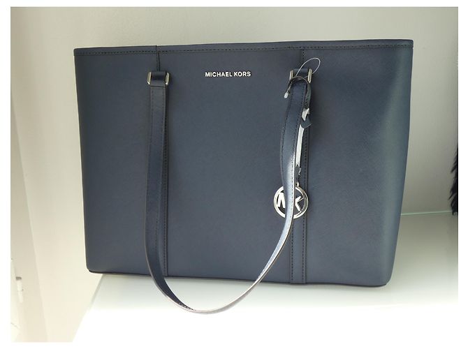 Borsa shopping Michael Kors XL GM in pelle blu navy - vista 2