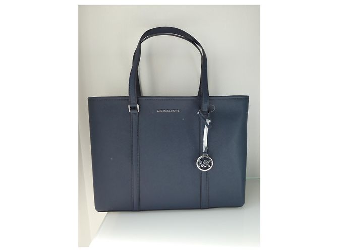 Borsa shopping Michael Kors XL GM in pelle blu navy - vista 3
