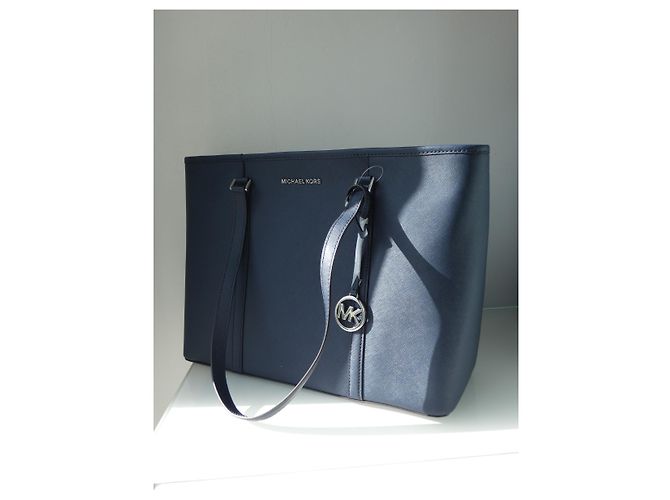 Borsa shopping Michael Kors XL GM in pelle blu navy - vista 6