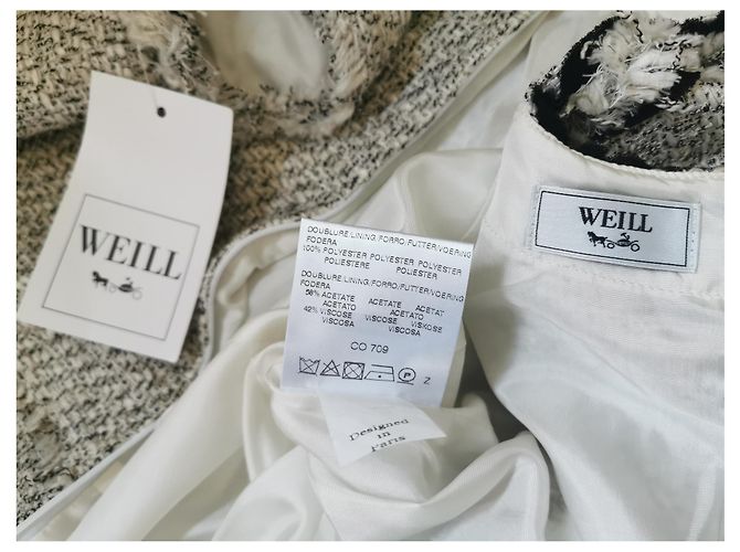Weill Carel Tweed Kleid schwarz und creme Weiß Mehrfarben Aus weiß - Ansicht 11
