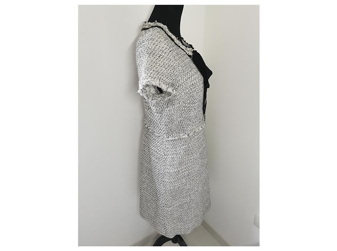 Weill Carel Tweed Kleid schwarz und creme Weiß Mehrfarben Aus weiß - Ansicht 2