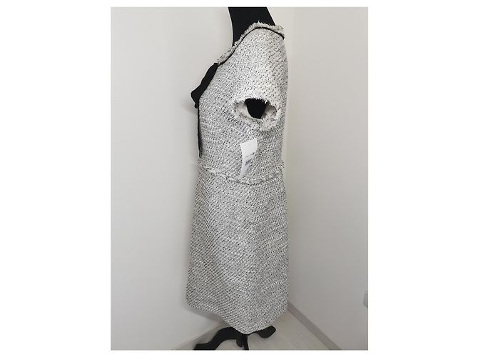 Weill Carel Tweed Kleid schwarz und creme Weiß Mehrfarben Aus weiß - Ansicht 4