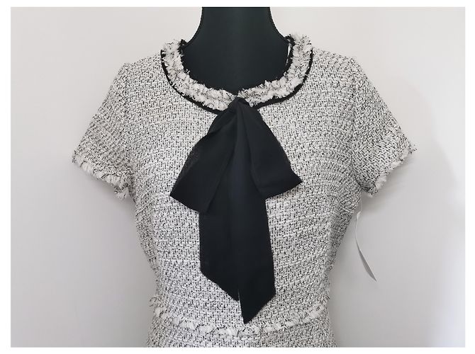 Weill Carel Tweed Kleid schwarz und creme Weiß Mehrfarben Aus weiß - Ansicht 5