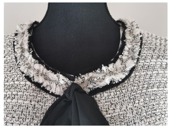 Weill Carel Tweed Kleid schwarz und creme Weiß Mehrfarben Aus weiß - Ansicht 6