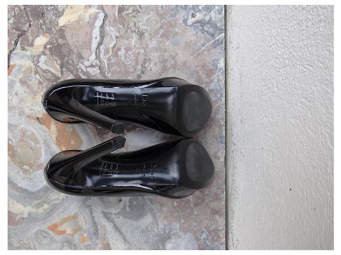 Décolleté Peep Toe Dior Vernice Nera 38 FR Nero - vista 11