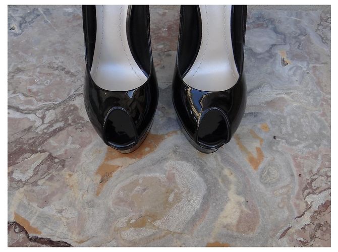 Décolleté Peep Toe Dior Vernice Nera 38 FR Nero - vista 2