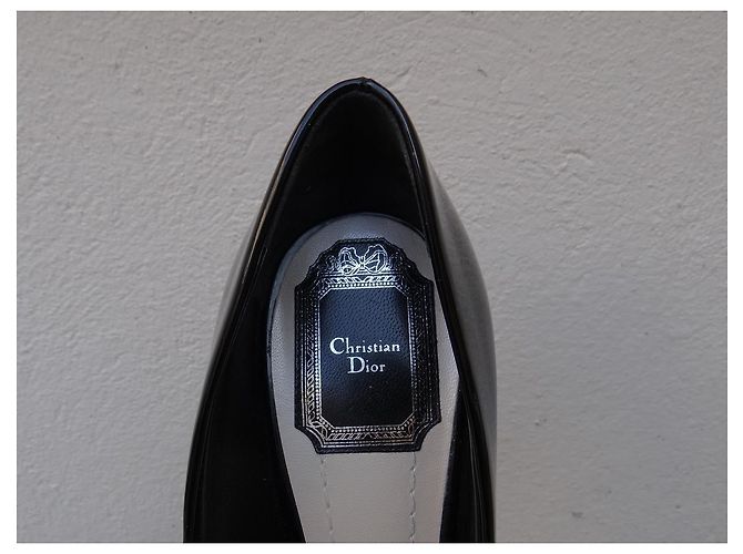 Décolleté Peep Toe Dior Vernice Nera 38 FR Nero - vista 3