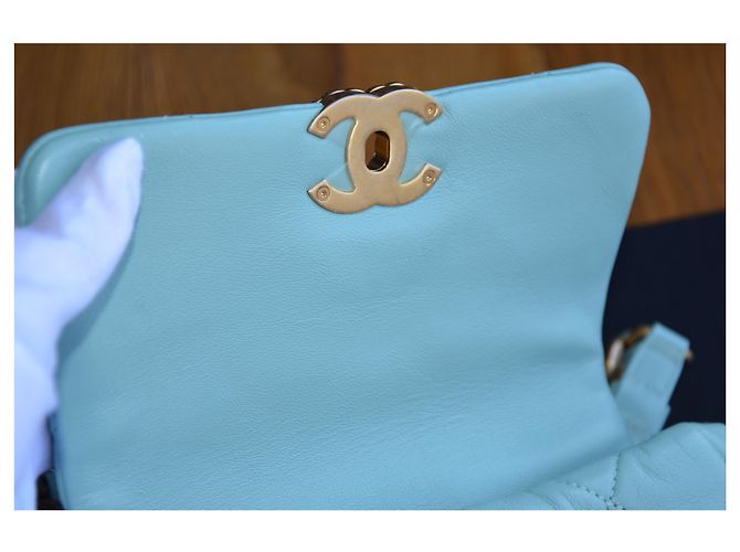 Chanel 19 Chanel Tasche 19 mini Blau Golden Hellblau Türkis - Ansicht 11