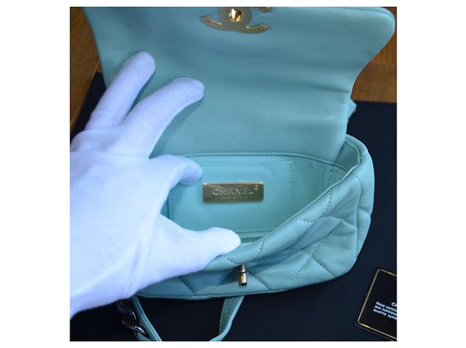 Chanel 19 Chanel Tasche 19 mini Blau Golden Hellblau Türkis - Ansicht 14