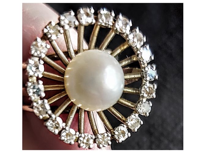 Autre Marque Perlenring mit Diamanten aus Weißgold und Platin Grau - Ansicht 3