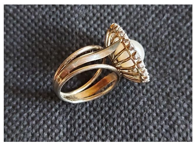 Autre Marque Perlenring mit Diamanten aus Weißgold und Platin Grau - Ansicht 5