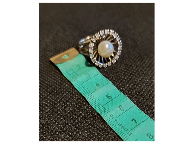 Autre Marque Perlenring mit Diamanten aus Weißgold und Platin Grau - Ansicht 6