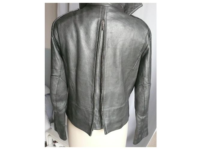 LOUIS VUITTON Silver iridescent anthracite leather jacket very good condition T40 - view 10