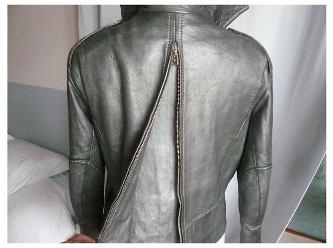 LOUIS VUITTON Silver iridescent anthracite leather jacket very good condition T40 - view 11