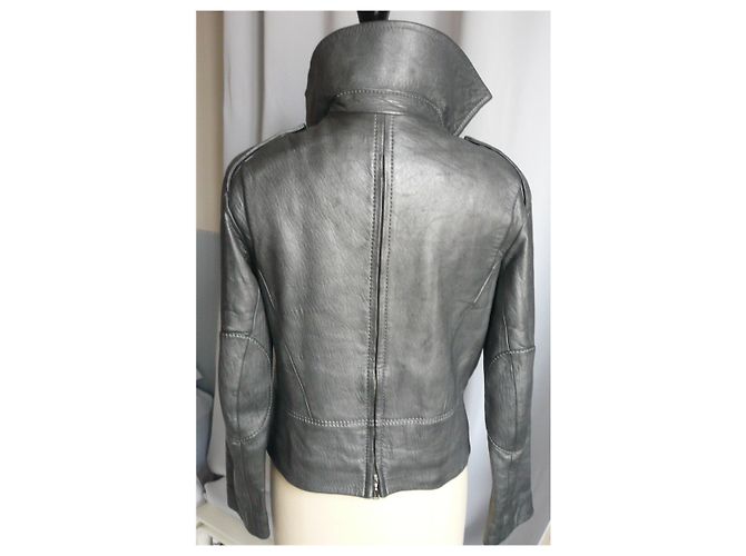 LOUIS VUITTON Silver iridescent anthracite leather jacket very good condition T40 - view 2