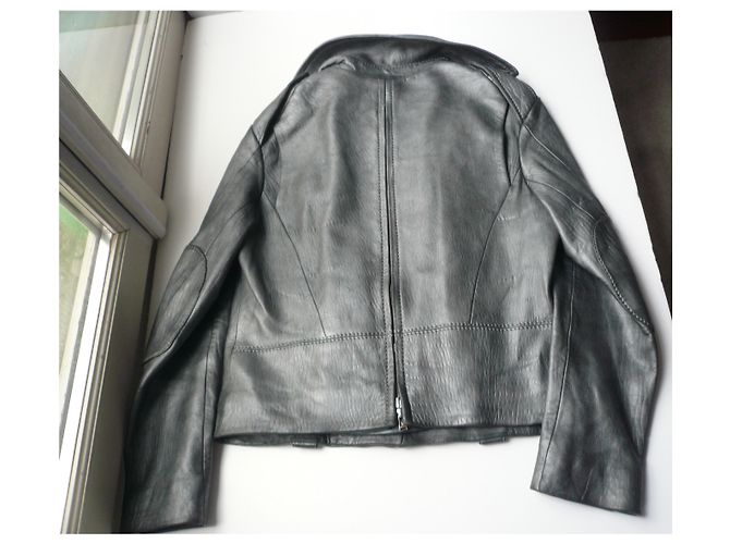 LOUIS VUITTON Silver iridescent anthracite leather jacket very good condition T40 - view 4