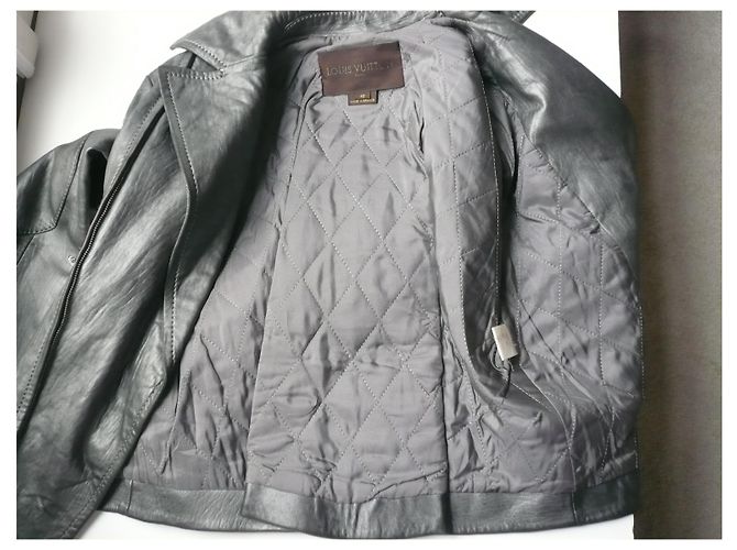 LOUIS VUITTON Silver iridescent anthracite leather jacket very good condition T40 - view 8