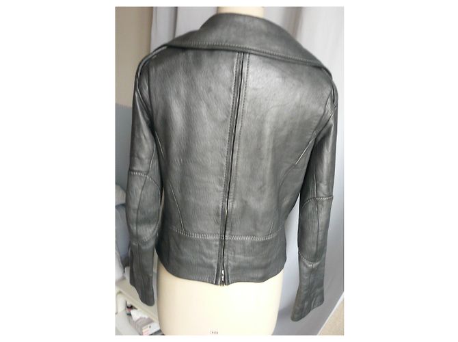 LOUIS VUITTON Silver iridescent anthracite leather jacket very good condition T40 - view 9