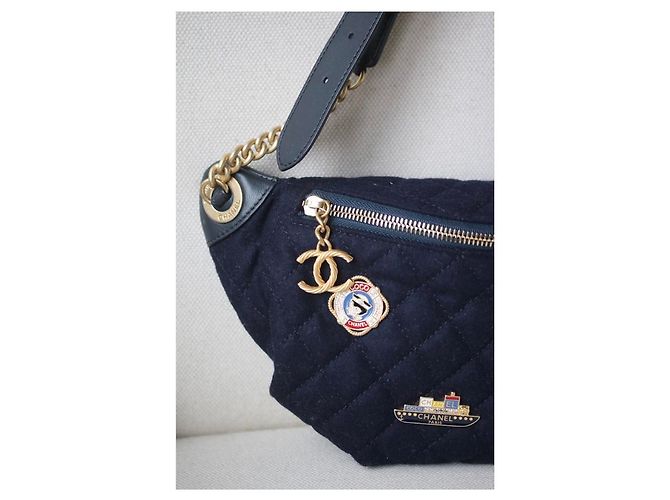 Marsupio Chanel edizione limitata Hamburg-Paris blu scuro cotone - vista 12