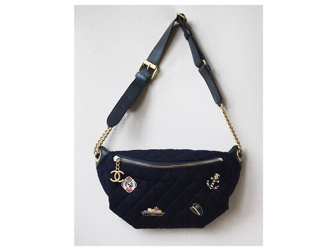 Marsupio Chanel edizione limitata Hamburg-Paris blu scuro cotone - vista 2