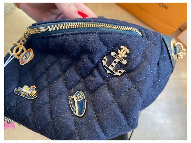 Marsupio Chanel edizione limitata Hamburg-Paris blu scuro cotone - vista 7