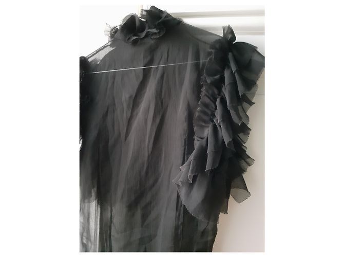 Alexandra Neel Schwarz geraffte Chiffonbluse - Ansicht 5