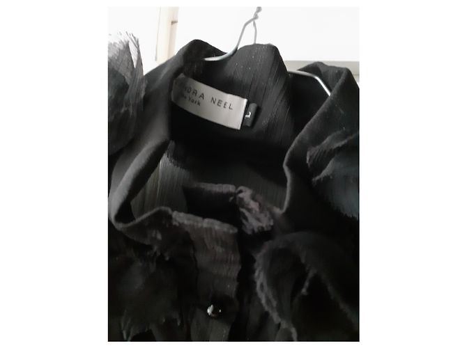 Alexandra Neel Schwarz geraffte Chiffonbluse - Ansicht 6