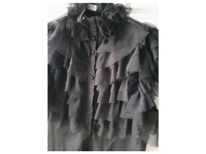 Alexandra Neel Schwarz geraffte Chiffonbluse - Ansicht 7