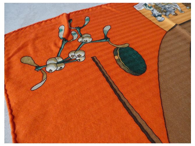 chale hermès neve d'altri tempi 140X140 Cashmere / seta Arancione - vista 9