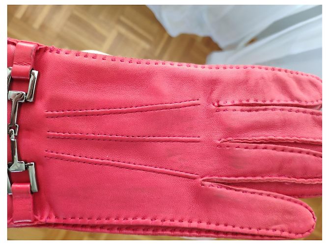 GUCCI Handschuhe rote Lederhandschuhe mit Silber - Ansicht 8
