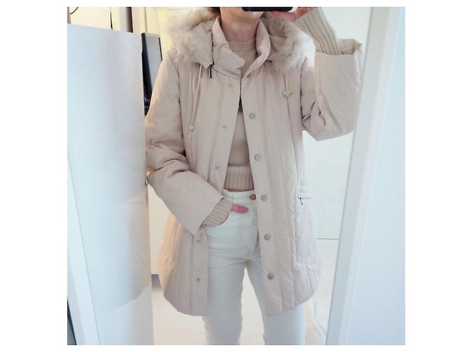 Autre Marque Abrigo Acolchado Beige con Capucha de Piel Real - vista 12