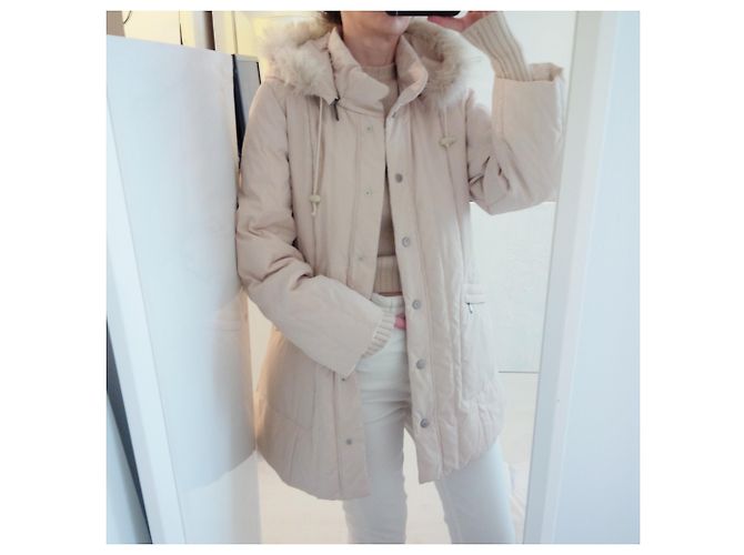 Autre Marque Abrigo Acolchado Beige con Capucha de Piel Real - vista 13