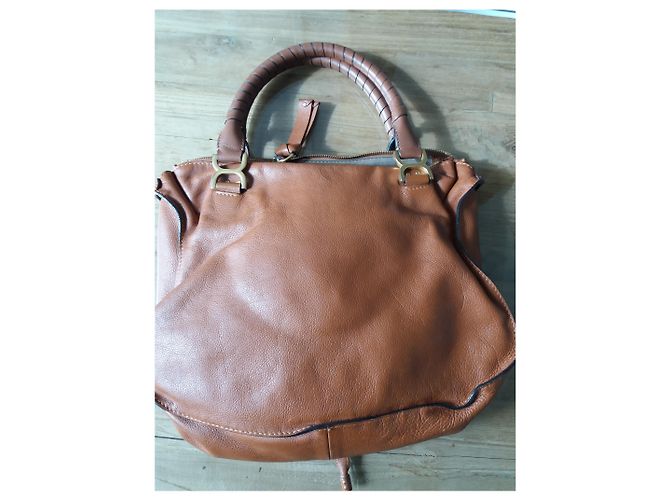 Borsa a mano Chloé Marcie Grande in Pelle Cognac - vista 8