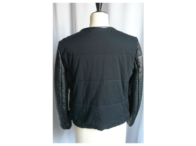SANDRO Giacca bimateriale nera con maniche in pelle ottime condizioni T.40 Nero - vista 10