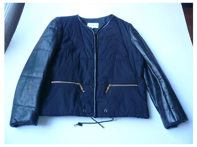 SANDRO Giacca bimateriale nera con maniche in pelle ottime condizioni T.40 Nero - vista 2