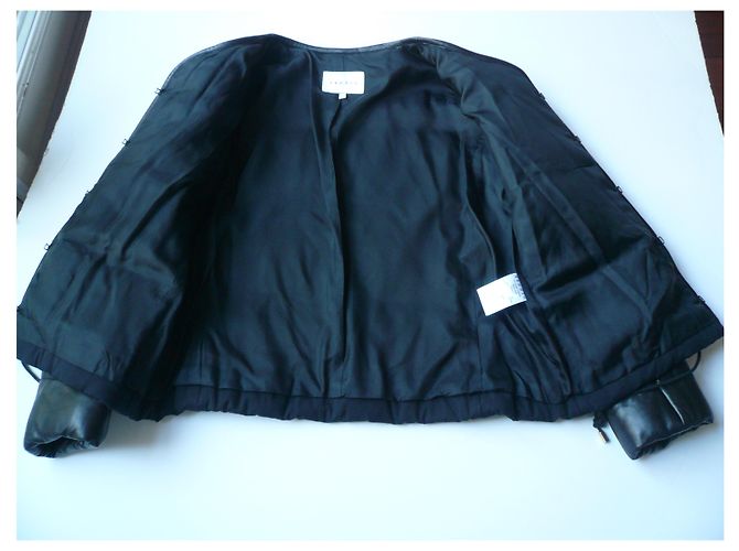 SANDRO Giacca bimateriale nera con maniche in pelle ottime condizioni T.40 Nero - vista 6