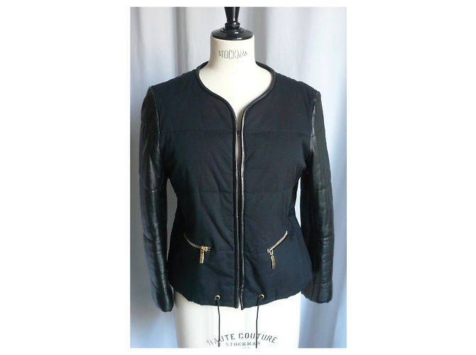 SANDRO Giacca bimateriale nera con maniche in pelle ottime condizioni T.40 Nero - vista 9