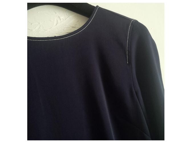 Vintage Minimal design top with contrasting white stitching. Navy blue Dark blue - view 4