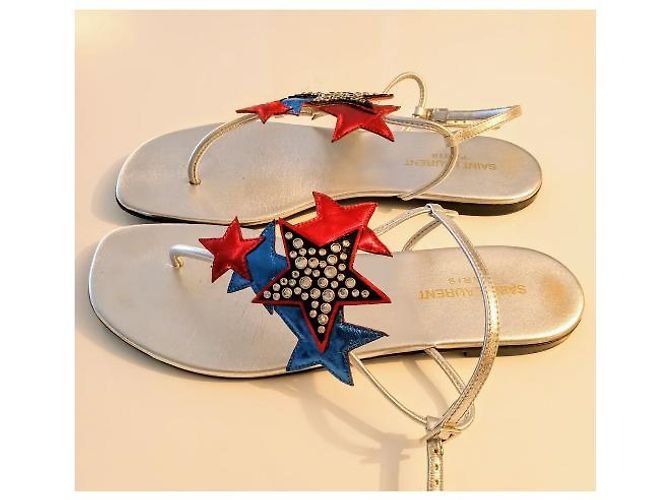 Sandali Saint Laurent in pelle argento - vista 2