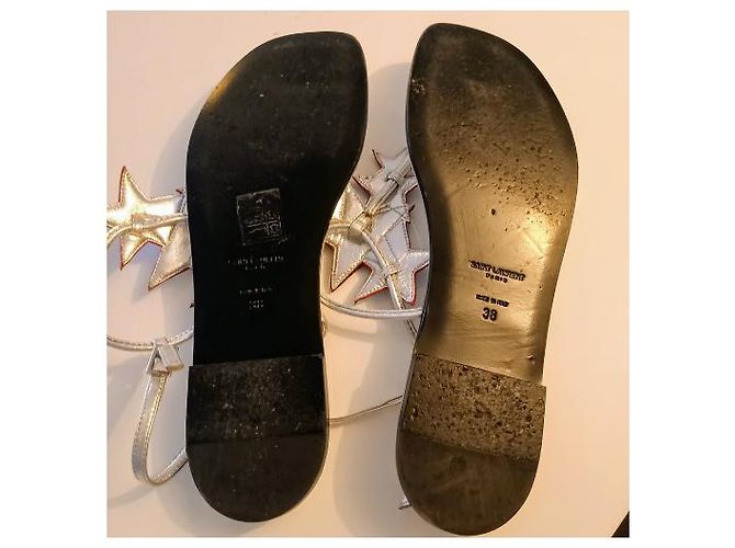 Sandali Saint Laurent in pelle argento - vista 6