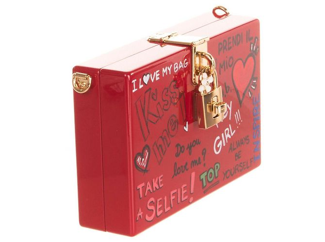 DOLCE & GABBANA Pochette Box Bag REALIZZATA A MANO Stampa Murale Made in Italy Rosso - vista 2