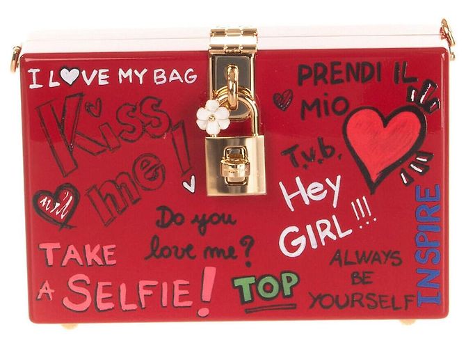 DOLCE & GABBANA Pochette Box Bag REALIZZATA A MANO Stampa Murale Made in Italy Rosso - vista 3
