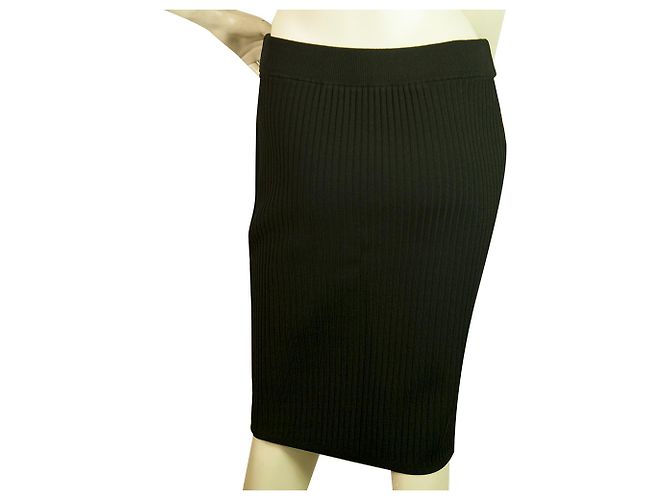 T By Alexander Wang T von Alexander Wang Schwarz gerippter elastischer knielanger Rock Größe M. - Ansicht 2