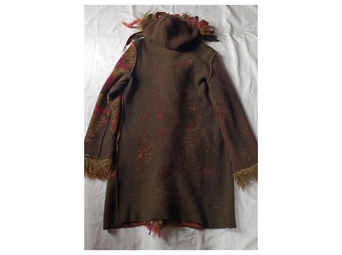 Abrigo con capucha Roberto Cavalli de lana angora y pelo Caqui Rosa Multicolor - vista 2