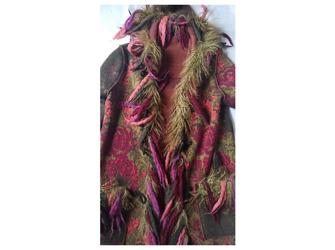 Abrigo con capucha Roberto Cavalli de lana angora y pelo Caqui Rosa Multicolor - vista 3