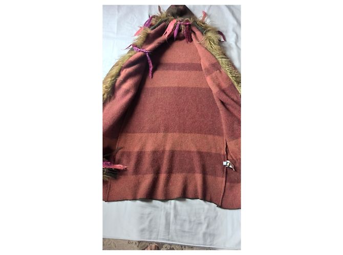 Abrigo con capucha Roberto Cavalli de lana angora y pelo Caqui Rosa Multicolor - vista 6