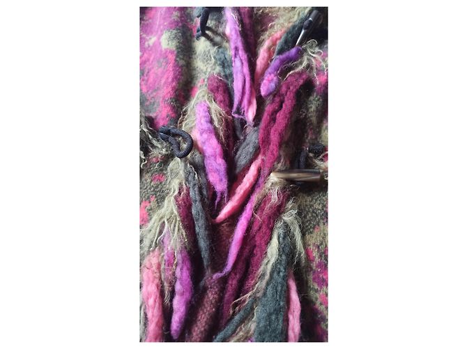 Abrigo con capucha Roberto Cavalli de lana angora y pelo Caqui Rosa Multicolor - vista 7